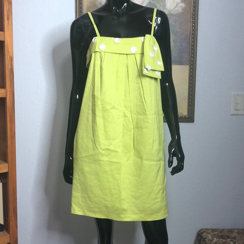 Cynthia Cynthia Steffe Linen Blend Spaghetti Strap Dress Sz 10 Green White